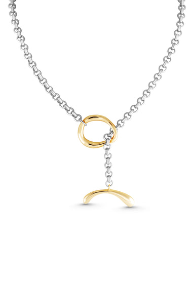 MOOD Necklace. Bow-shaped end, toggle cable chain necklace, two-tone gold-silver, handmade, hypoallergenic, water-resistant